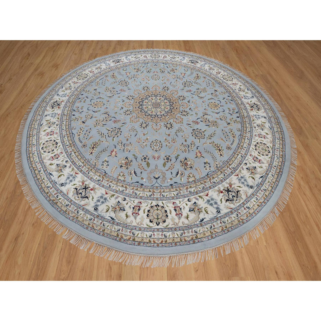 11'9" x 11'9" New Hand Knotted Blue Wool & Silk Round Oriental Rug - MOA10291635