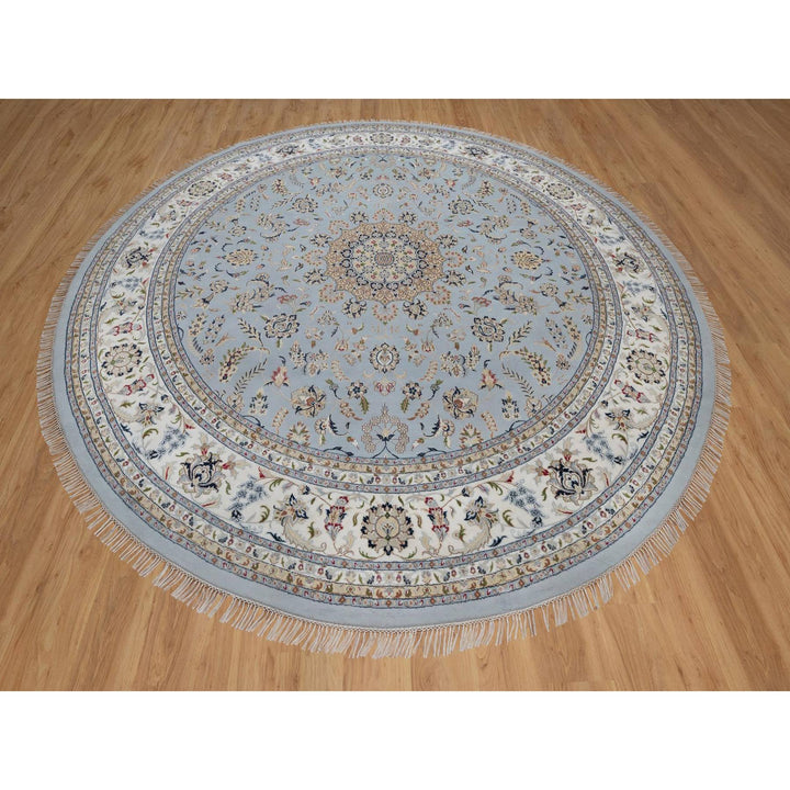 11'9" x 11'9" New Hand Knotted Blue Wool & Silk Round Oriental Rug - MOA10291635