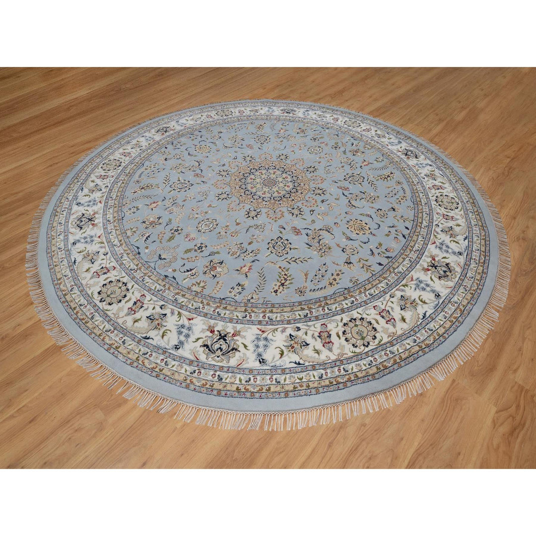 11'9" x 11'9" New Hand Knotted Blue Wool & Silk Round Oriental Rug - MOA10291635