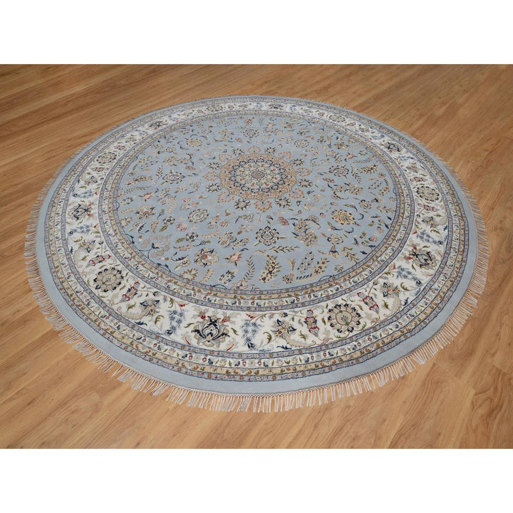 11'9" x 11'9" New Hand Knotted Blue Wool & Silk Round Oriental Rug - MOA10291635