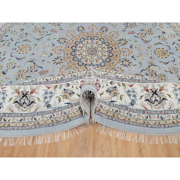 11'9" x 11'9" New Hand Knotted Blue Wool & Silk Round Oriental Rug - MOA10291635
