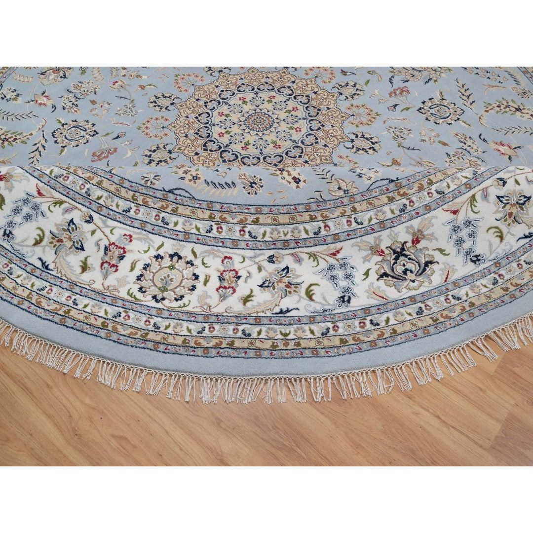 11'9" x 11'9" New Hand Knotted Blue Wool & Silk Round Oriental Rug - MOA10291635