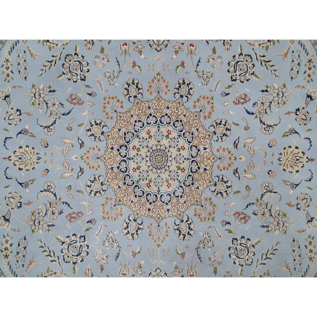 11'9" x 11'9" New Hand Knotted Blue Wool & Silk Round Oriental Rug - MOA10291635