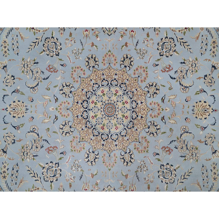 11'9" x 11'9" New Hand Knotted Blue Wool & Silk Round Oriental Rug - MOA10291635