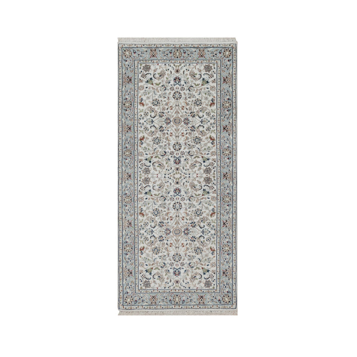 2'9" x 6'1" New Hand Knotted Ivory Wool & Silk Runner Oriental Rug - MOA10291636