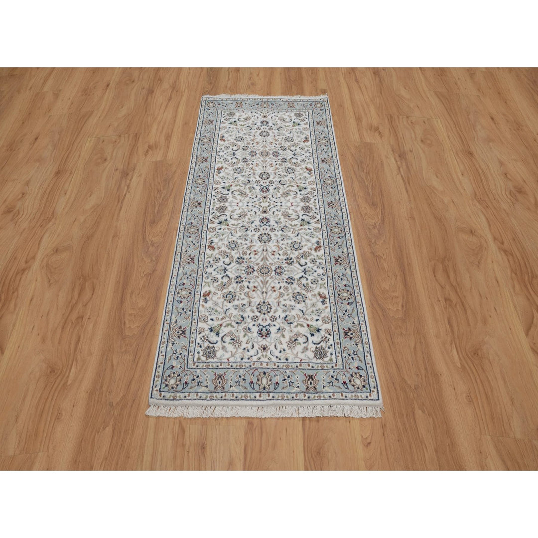 2'9" x 6'1" New Hand Knotted Ivory Wool & Silk Runner Oriental Rug - MOA10291636