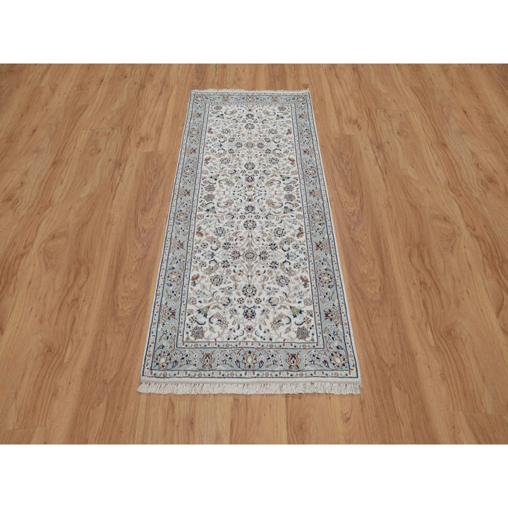 2'9" x 6'1" New Hand Knotted Ivory Wool & Silk Runner Oriental Rug - MOA10291636