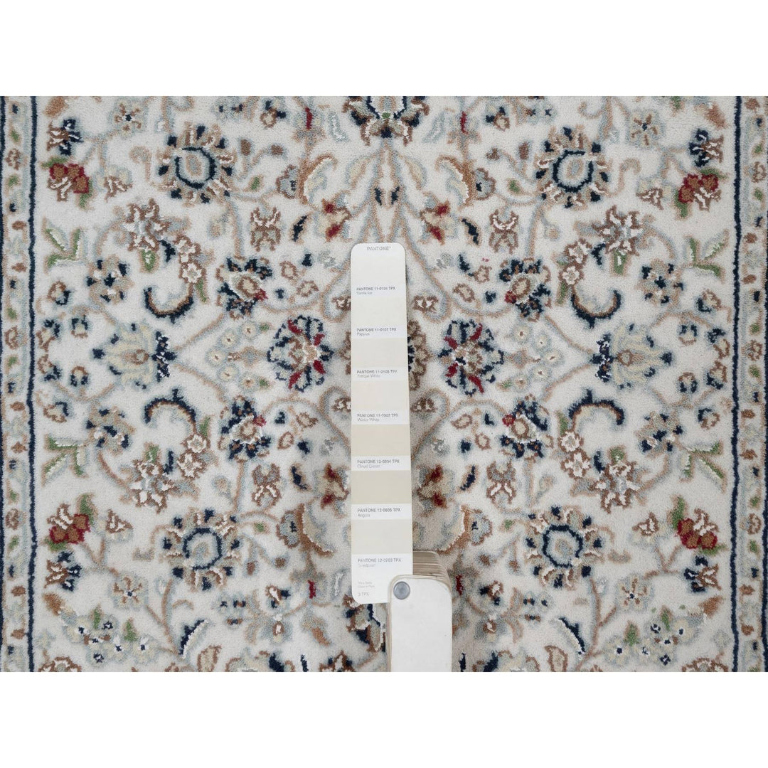 2'9" x 6'1" New Hand Knotted Ivory Wool & Silk Runner Oriental Rug - MOA10291636