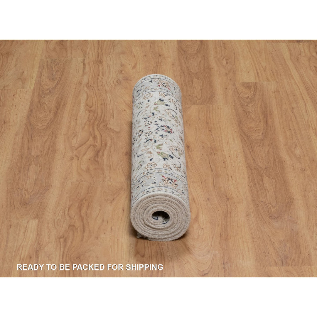 2'9" x 6'1" New Hand Knotted Ivory Wool & Silk Runner Oriental Rug - MOA10291636