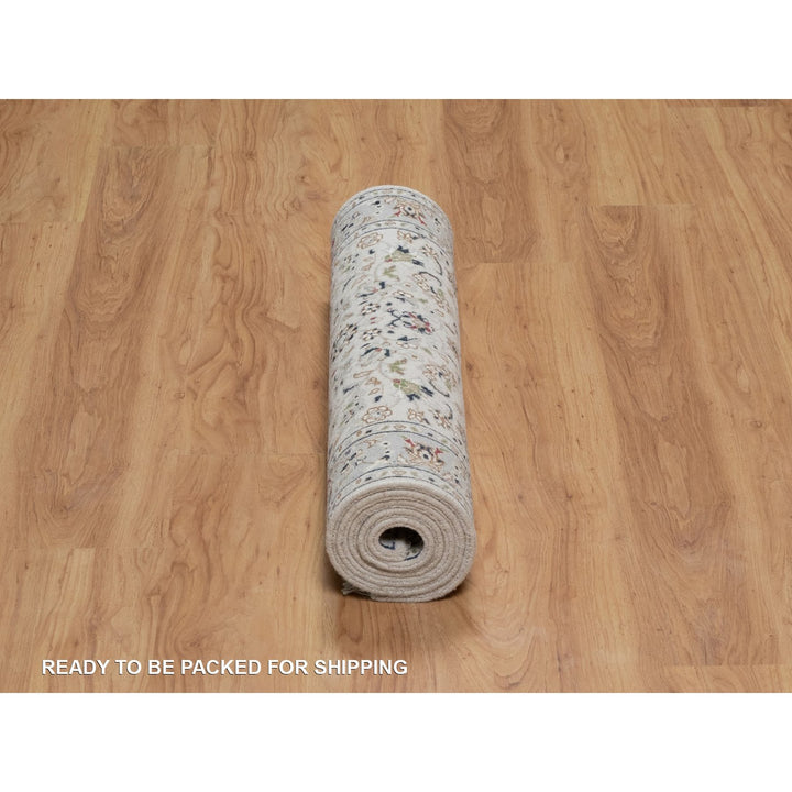 2'9" x 6'1" New Hand Knotted Ivory Wool & Silk Runner Oriental Rug - MOA10291636