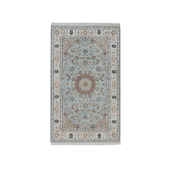 3'1" x 5'2" New Hand Knotted Blue Wool & Silk Rectangle Oriental Rug - MOA10291637