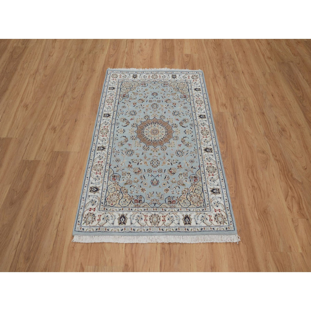 3'1" x 5'2" New Hand Knotted Blue Wool & Silk Rectangle Oriental Rug - MOA10291637
