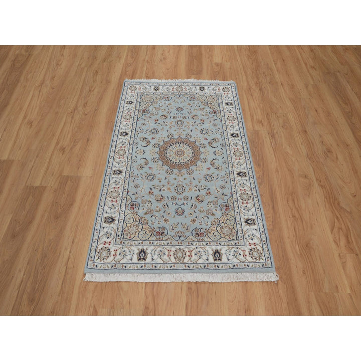 3'1" x 5'2" New Hand Knotted Blue Wool & Silk Rectangle Oriental Rug - MOA10291637