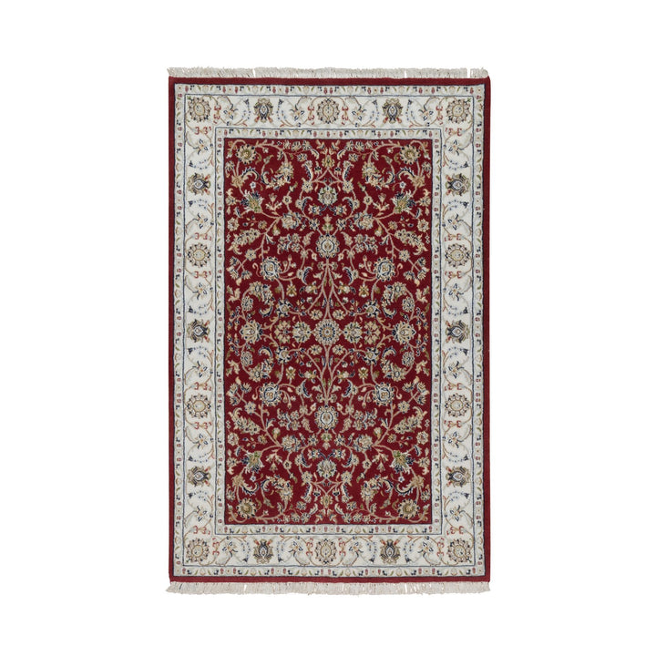 3'11" x 6'1" New Hand Knotted Red Wool & Silk Rectangle Oriental Rug - MOA10291638