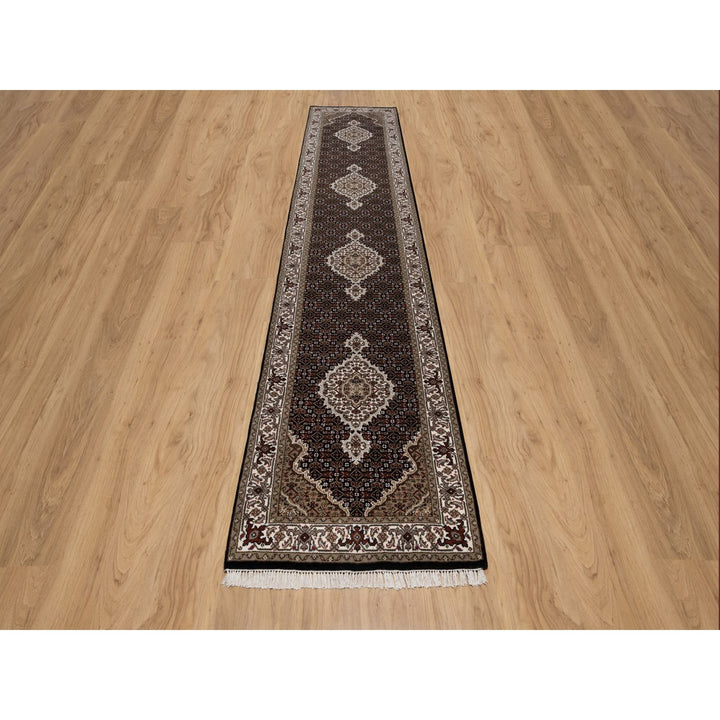 2'10" x 13'11" New Hand Knotted Black Wool Runner Oriental Rug - MOA10291639