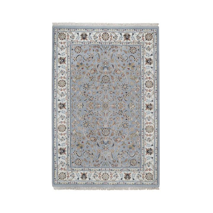 4'3" x 6'4" New Hand Knotted Blue Wool & Silk Rectangle Oriental Rug - MOA10291640