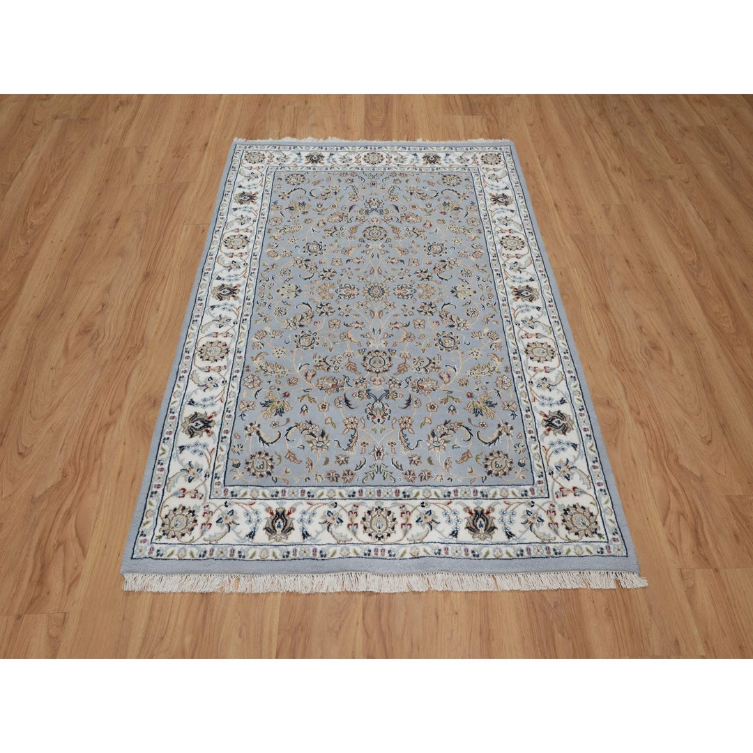 4'3" x 6'4" New Hand Knotted Blue Wool & Silk Rectangle Oriental Rug - MOA10291640