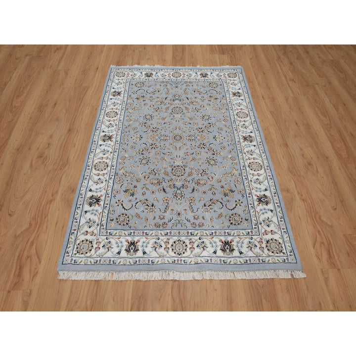 4'3" x 6'4" New Hand Knotted Blue Wool & Silk Rectangle Oriental Rug - MOA10291640