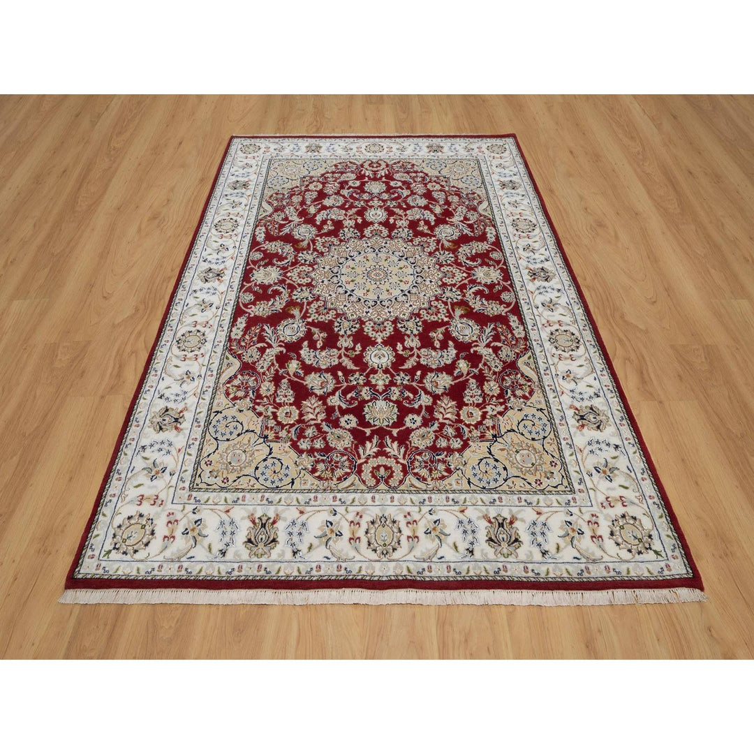 6'0" x 9'0" New Hand Knotted Red Wool & Silk Rectangle Oriental Rug - MOA10291641