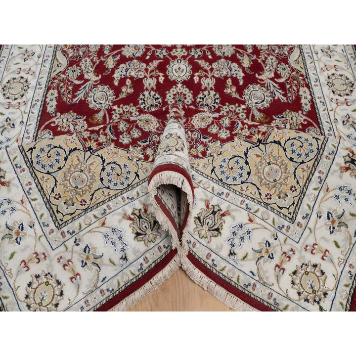 6'0" x 9'0" New Hand Knotted Red Wool & Silk Rectangle Oriental Rug - MOA10291641