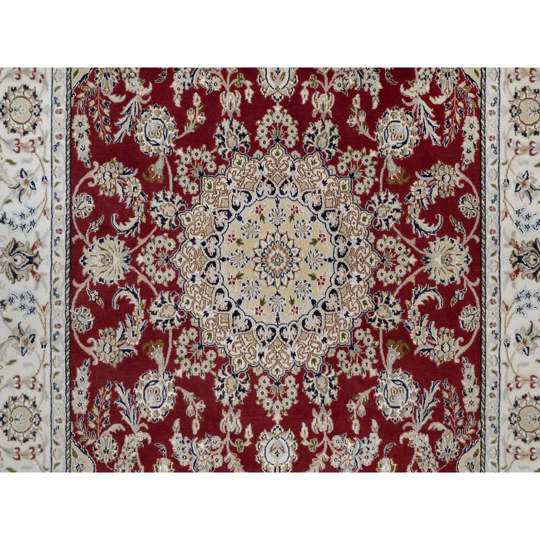6'0" x 9'0" New Hand Knotted Red Wool & Silk Rectangle Oriental Rug - MOA10291641