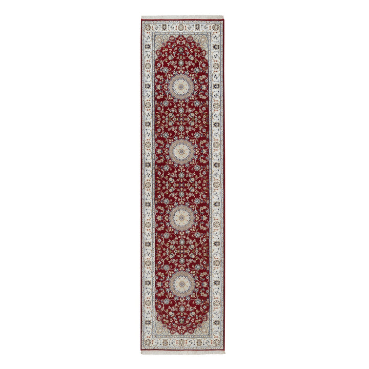 2'7" x 10'3" New Hand Knotted Red Wool & Silk Runner Oriental Rug - MOA10291642
