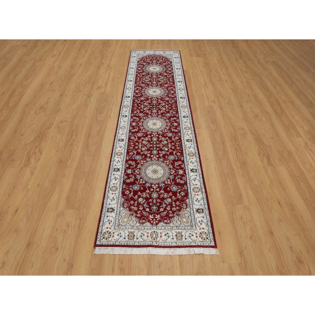 2'7" x 10'3" New Hand Knotted Red Wool & Silk Runner Oriental Rug - MOA10291642