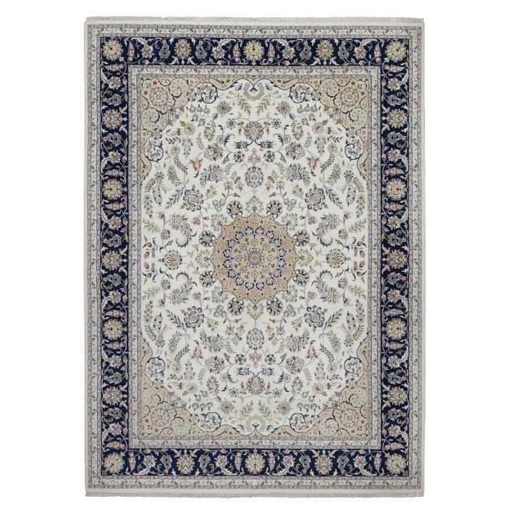 8'11" x 12'3" New Hand Knotted Ivory Wool & Silk Rectangle Oriental Rug - MOA10291643