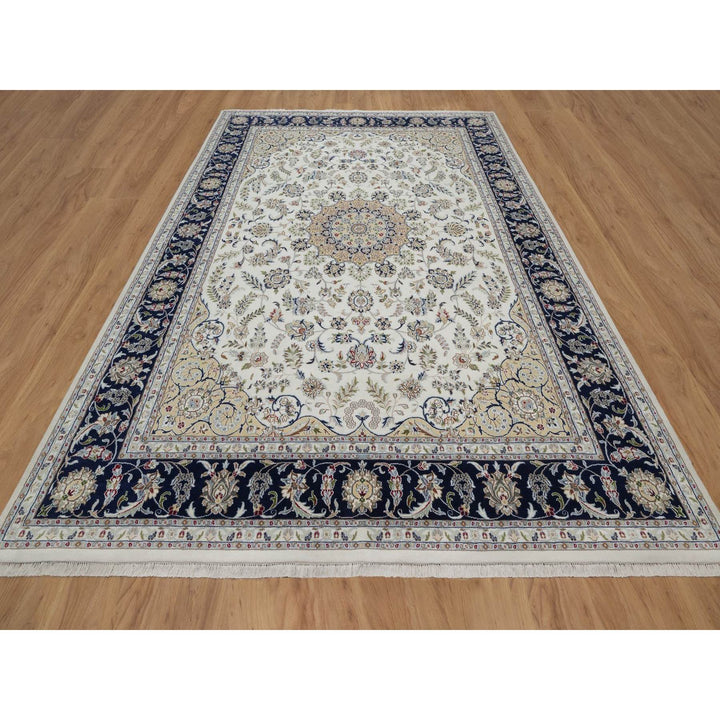 8'11" x 12'3" New Hand Knotted Ivory Wool & Silk Rectangle Oriental Rug - MOA10291643