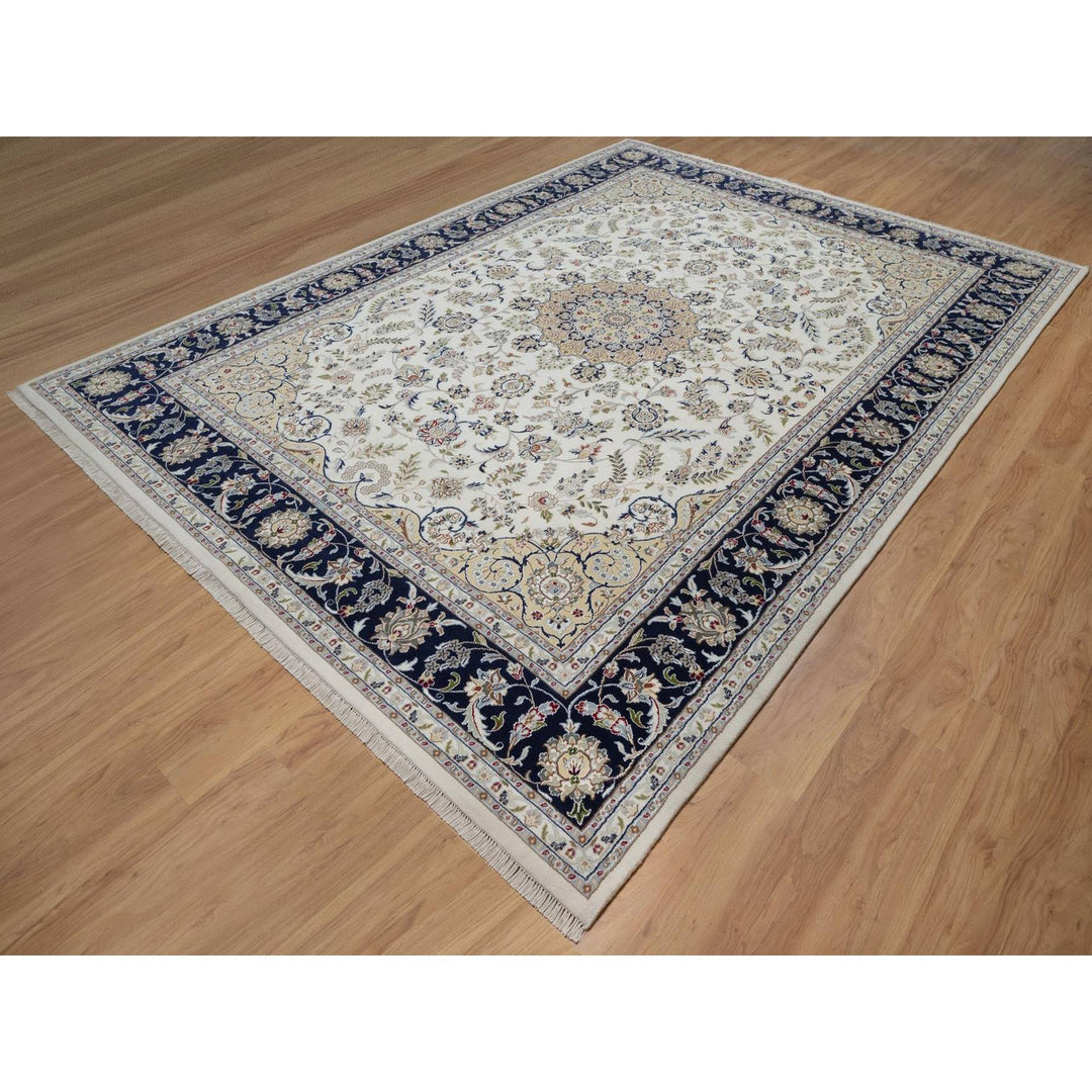 8'11" x 12'3" New Hand Knotted Ivory Wool & Silk Rectangle Oriental Rug - MOA10291643