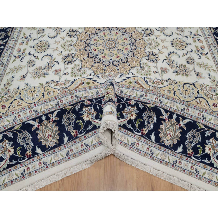 8'11" x 12'3" New Hand Knotted Ivory Wool & Silk Rectangle Oriental Rug - MOA10291643