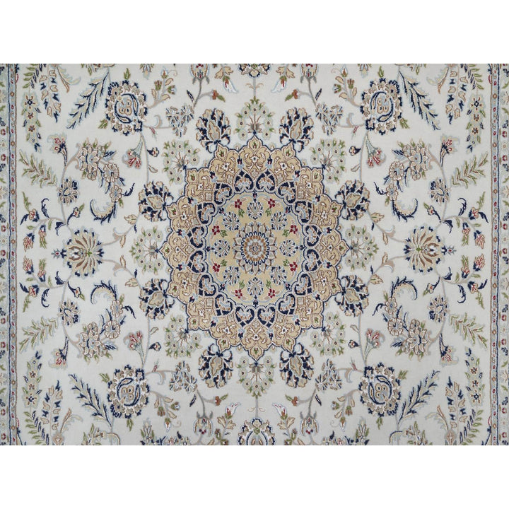 8'11" x 12'3" New Hand Knotted Ivory Wool & Silk Rectangle Oriental Rug - MOA10291643