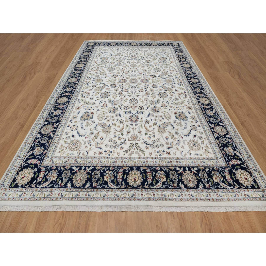 9'11" x 14'3" New Hand Knotted Ivory Wool & Silk Rectangle Oriental Rug - MOA10291644