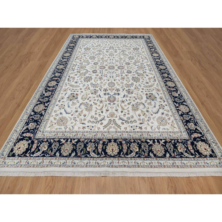 9'11" x 14'3" New Hand Knotted Ivory Wool & Silk Rectangle Oriental Rug - MOA10291644