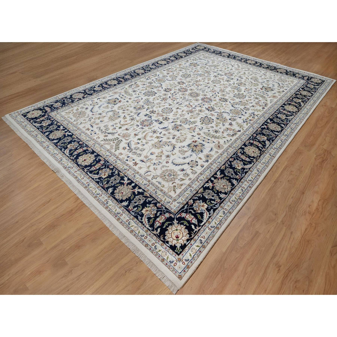 9'11" x 14'3" New Hand Knotted Ivory Wool & Silk Rectangle Oriental Rug - MOA10291644