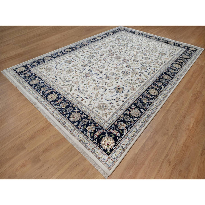9'11" x 14'3" New Hand Knotted Ivory Wool & Silk Rectangle Oriental Rug - MOA10291644