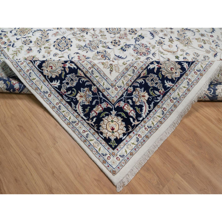 9'11" x 14'3" New Hand Knotted Ivory Wool & Silk Rectangle Oriental Rug - MOA10291644