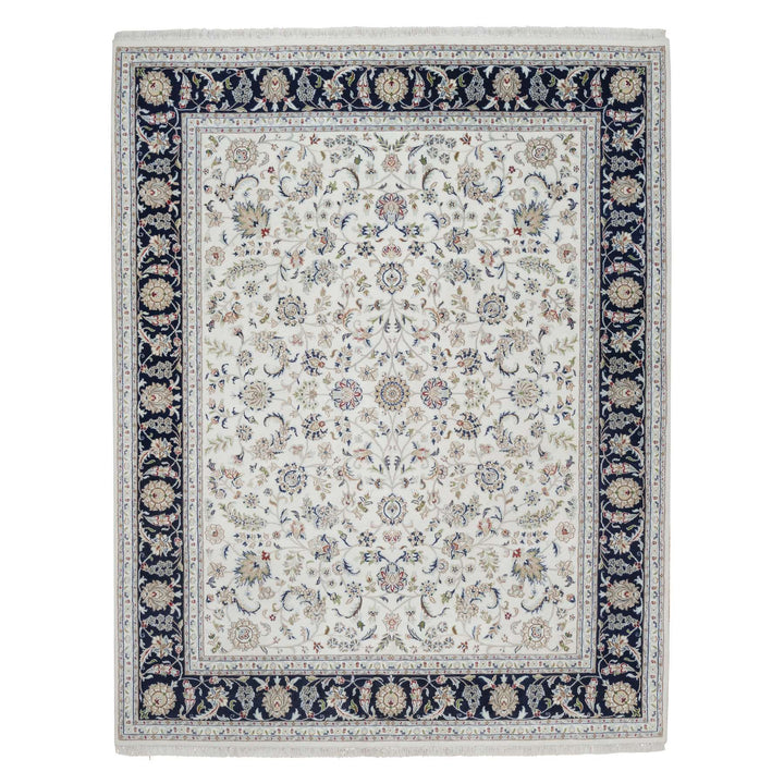 8'1" x 10'2" New Hand Knotted Ivory Wool & Silk Rectangle Oriental Rug - MOA10291645