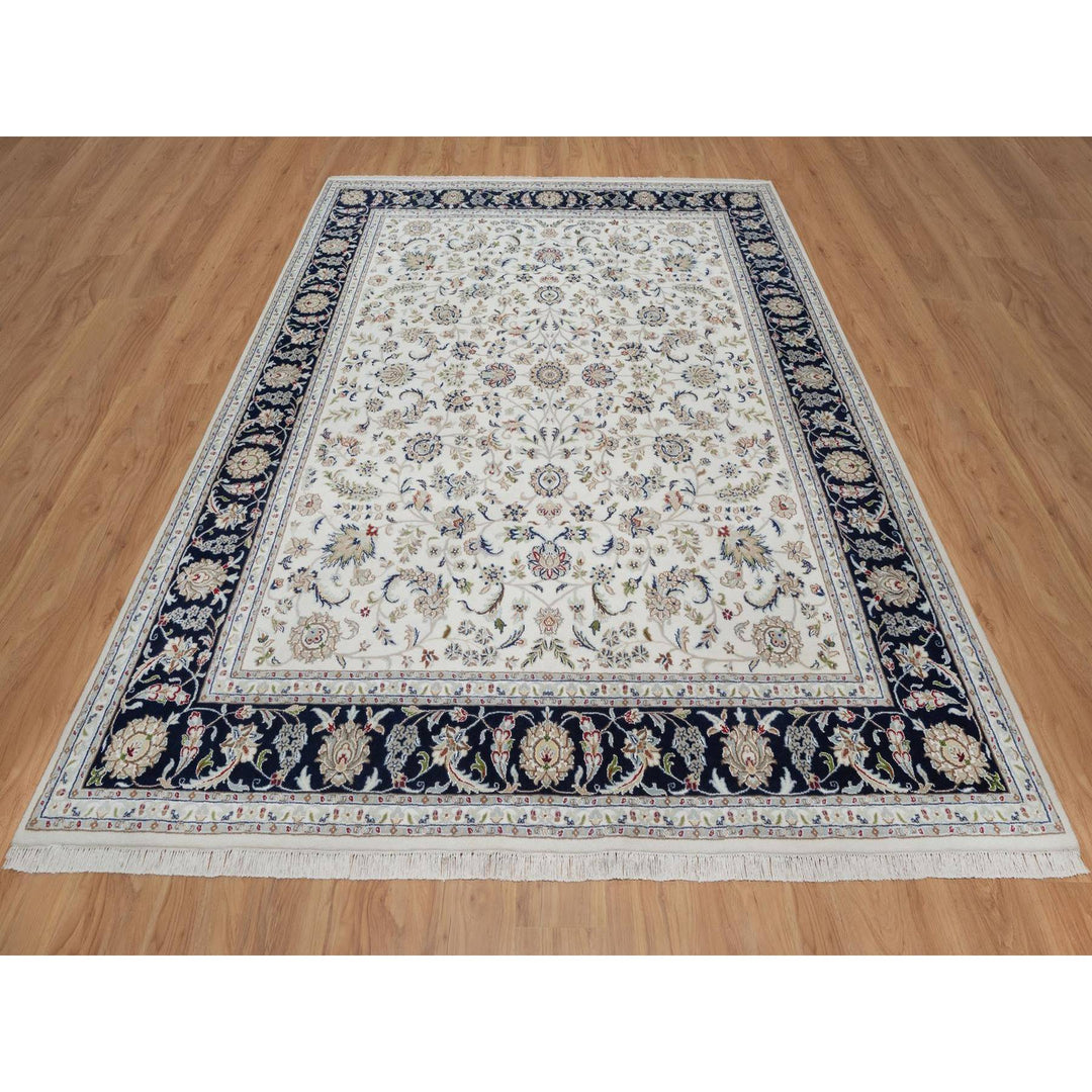 8'1" x 10'2" New Hand Knotted Ivory Wool & Silk Rectangle Oriental Rug - MOA10291645