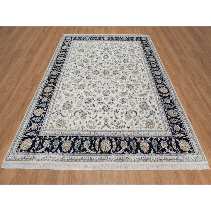 8'1" x 10'2" New Hand Knotted Ivory Wool & Silk Rectangle Oriental Rug - MOA10291645