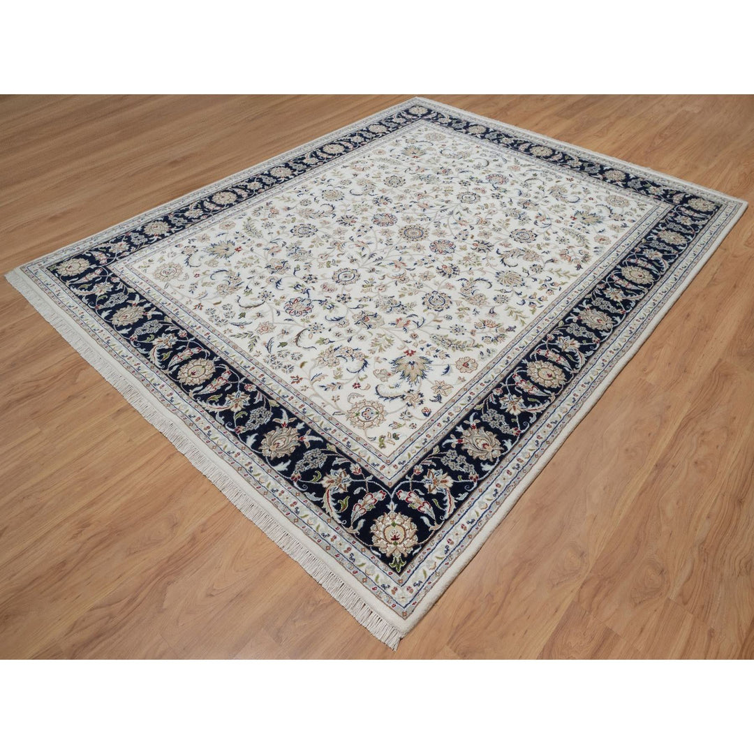 8'1" x 10'2" New Hand Knotted Ivory Wool & Silk Rectangle Oriental Rug - MOA10291645