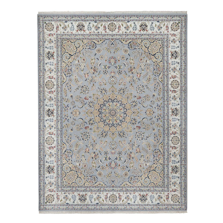 7'9" x 10'3" New Hand Knotted Blue Wool & Silk Rectangle Oriental Rug - MOA10291646