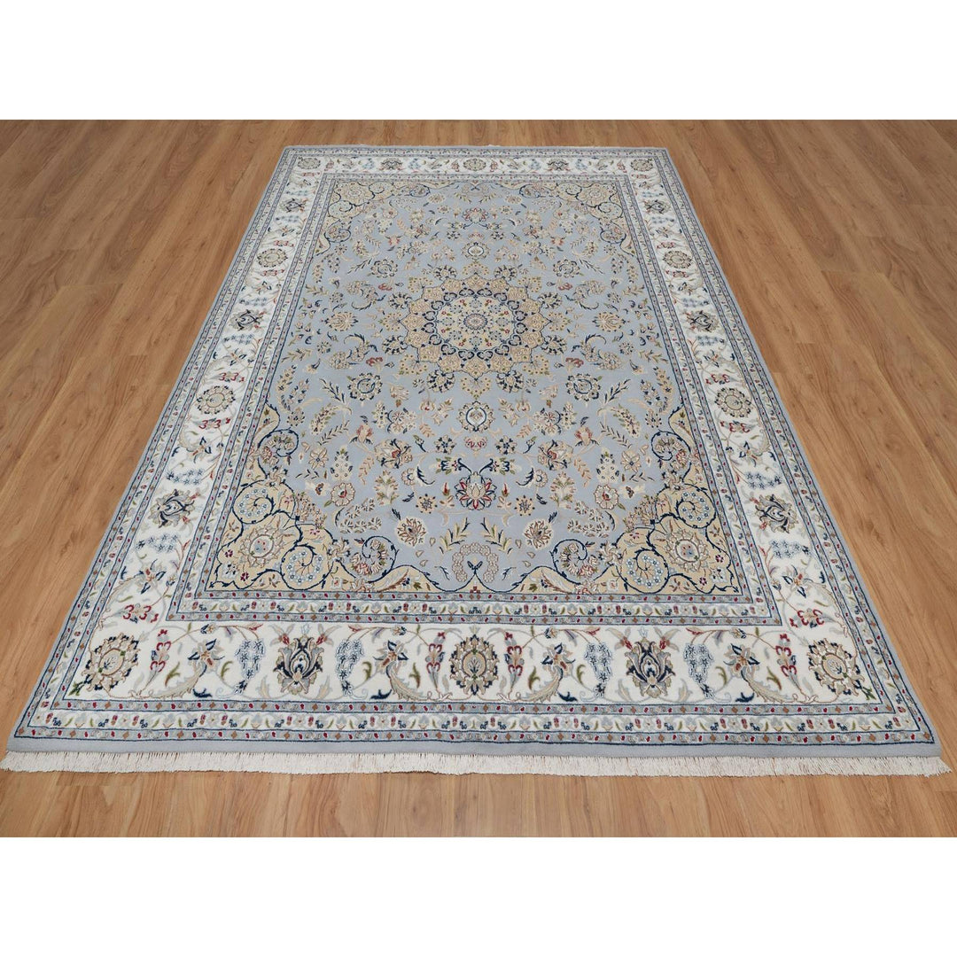 7'9" x 10'3" New Hand Knotted Blue Wool & Silk Rectangle Oriental Rug - MOA10291646