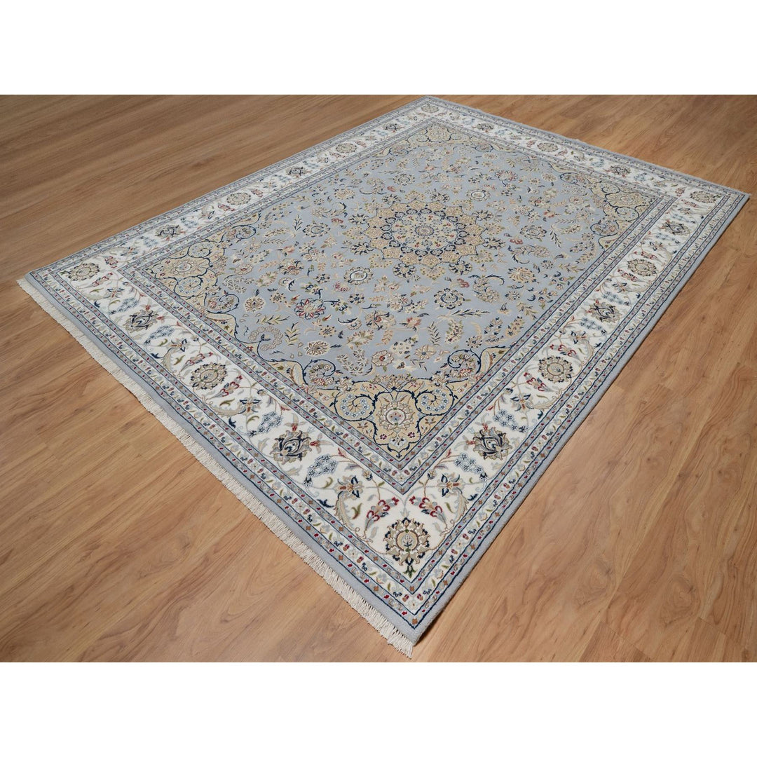 7'9" x 10'3" New Hand Knotted Blue Wool & Silk Rectangle Oriental Rug - MOA10291646