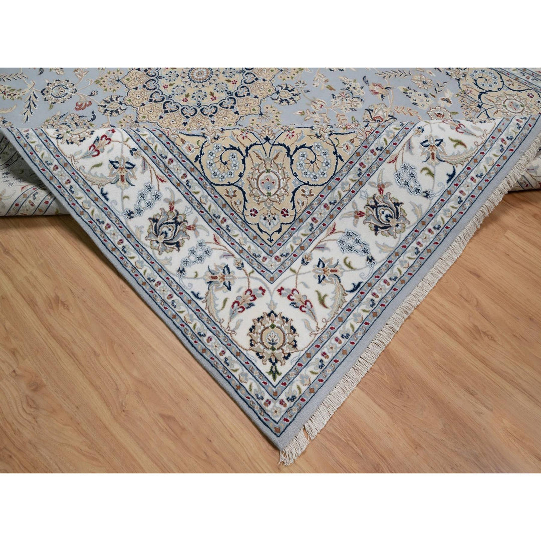 7'9" x 10'3" New Hand Knotted Blue Wool & Silk Rectangle Oriental Rug - MOA10291646