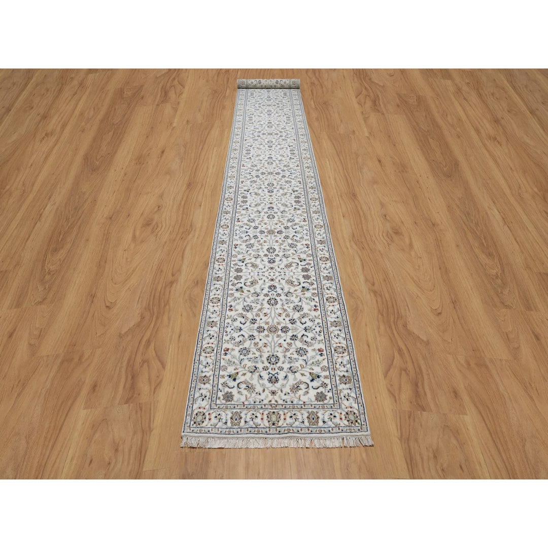 2'9" x 18'0" New Hand Knotted Ivory Wool & Silk Runner Oriental Rug - MOA10291647
