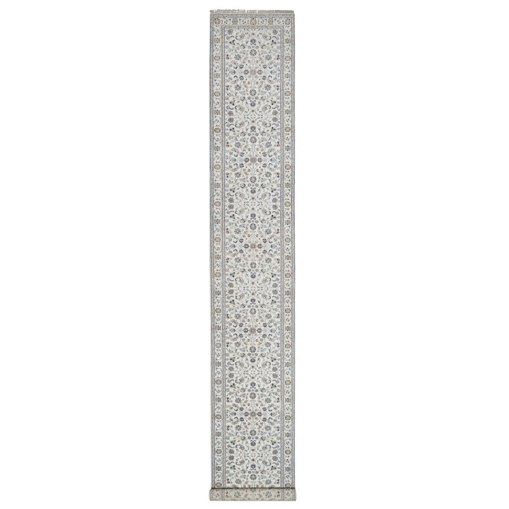 2'9" x 17'11" New Hand Knotted Ivory Wool & Silk Runner Oriental Rug - MOA10291648