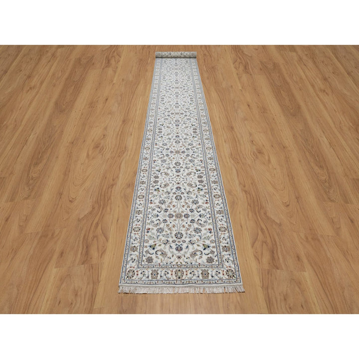 2'9" x 17'11" New Hand Knotted Ivory Wool & Silk Runner Oriental Rug - MOA10291648