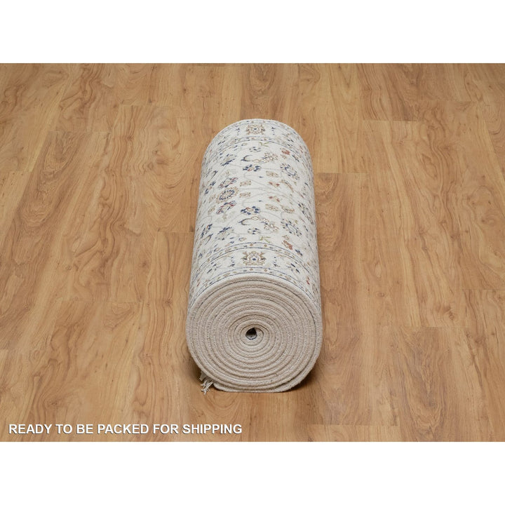 2'9" x 17'11" New Hand Knotted Ivory Wool & Silk Runner Oriental Rug - MOA10291648