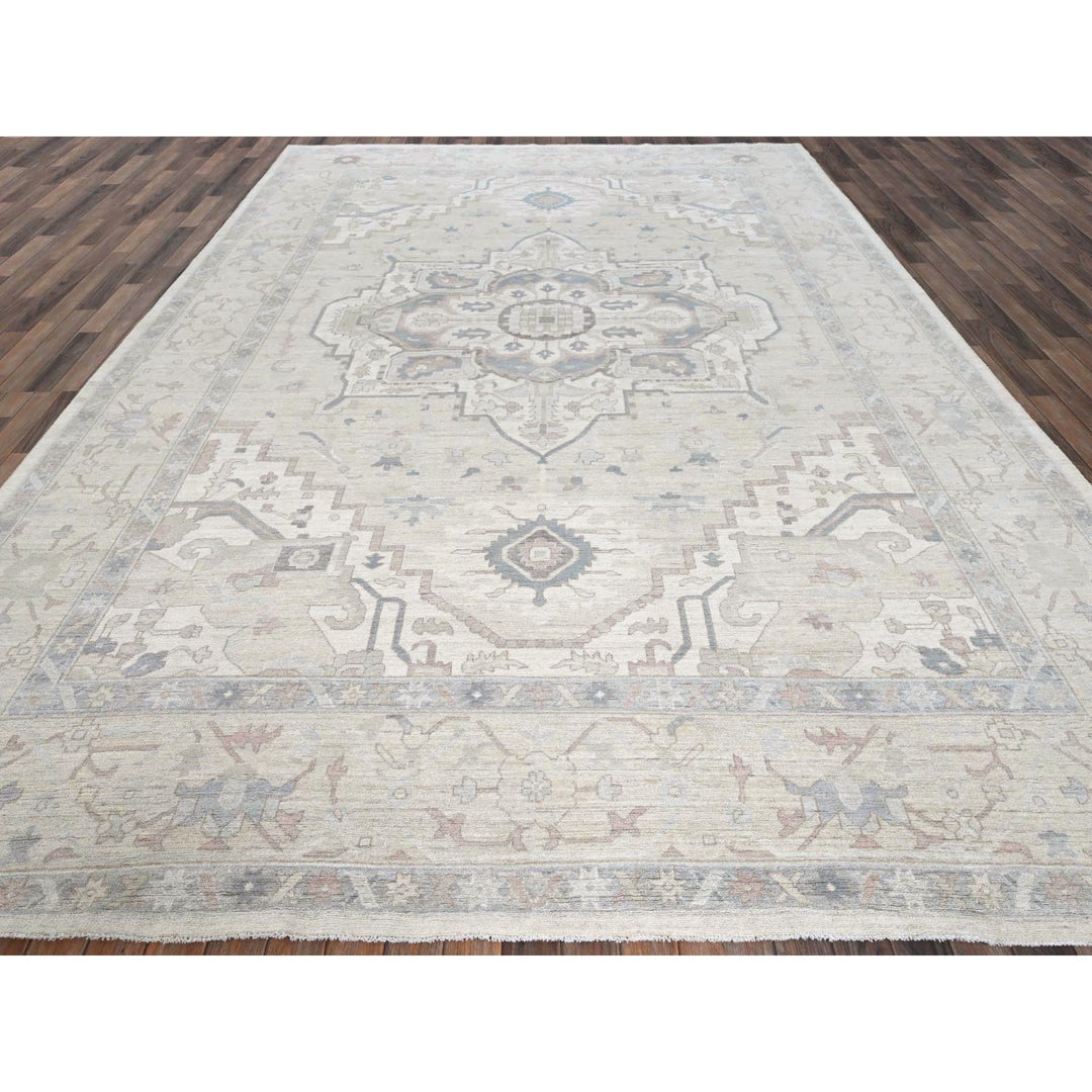 10'0" x 13'7" New Hand Knotted Ivory Wool Rectangle Oriental Rug - MOA102920